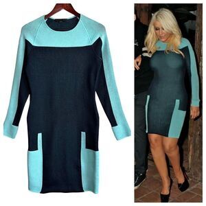 Alexander Wang Knit Sweater Dress Size Large Blue BodyCon Christina Aguilera